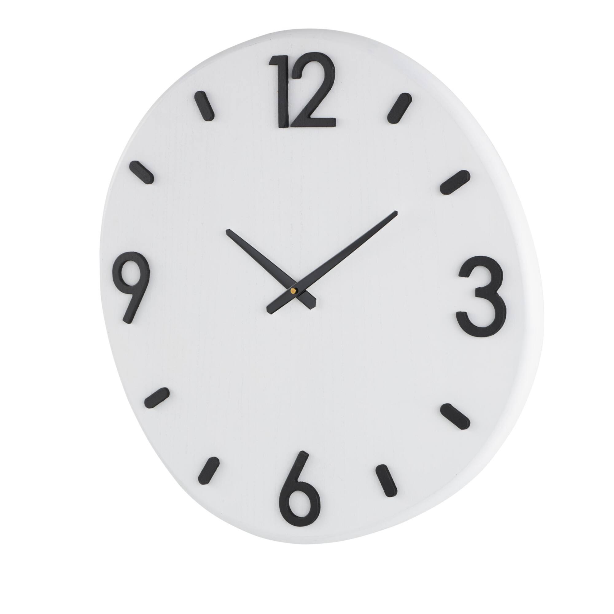 24" x 23" White Wood Round Decorative Wall Clock with Black Hands & Numbers